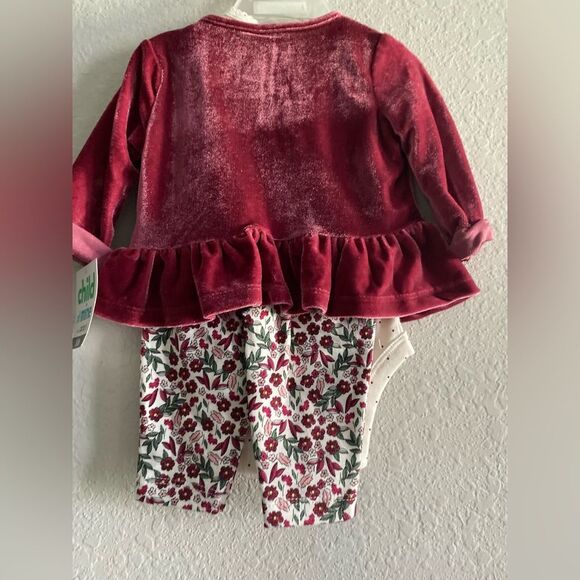 NWT Carter’s Baby girl 3-piece Pink velvet floral set size 0-3 months 0-3M - Picture 8 of 9